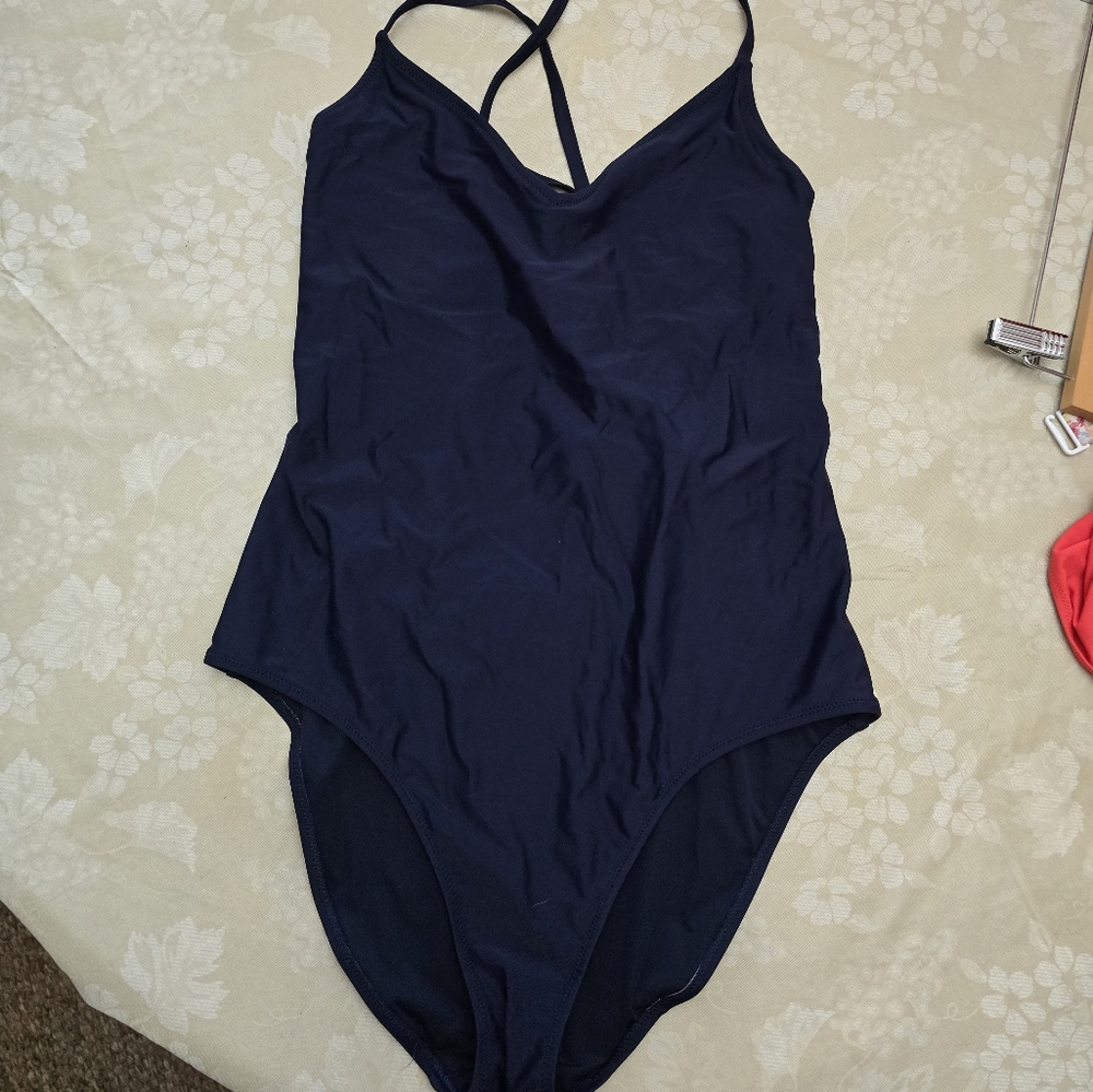 Aerie Navy Strappy Full Coverage One Piece Swimsuit
